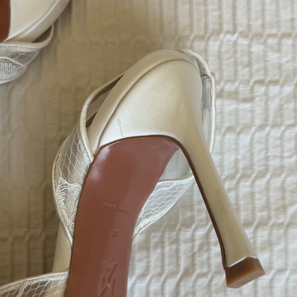 Amina Muaddi Camelia White Lace Heels - Picture 9 of 11